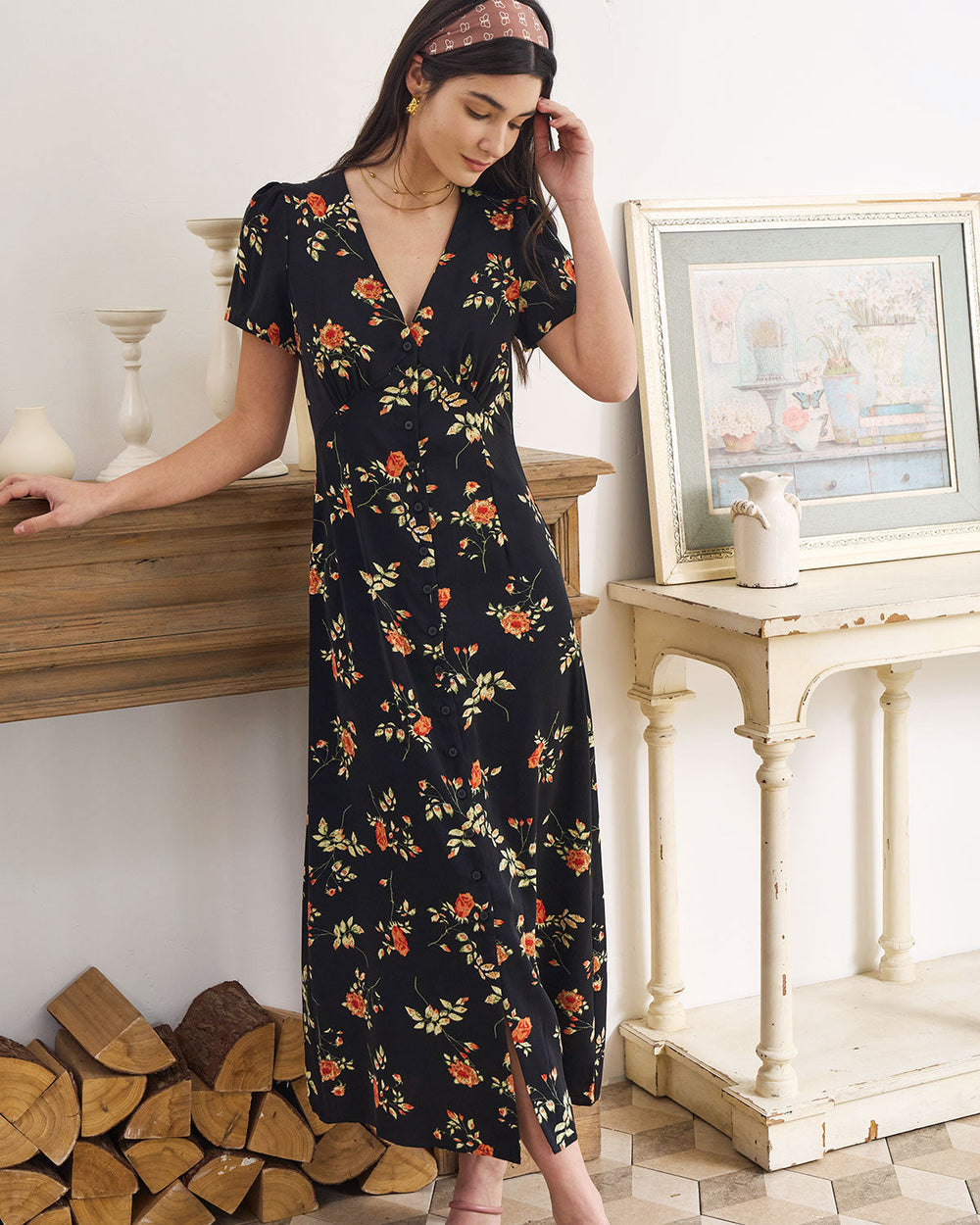 Kambria - Short Sleeve Floral Midi Dress
