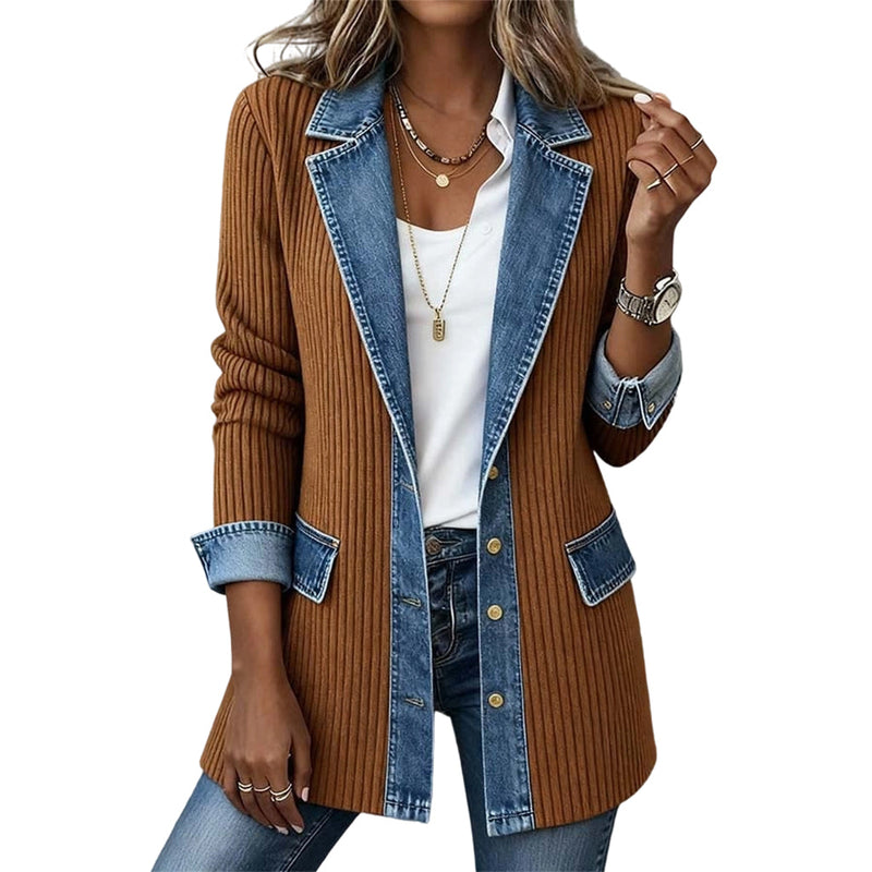 Emilana - Styish Cardigan With Denim