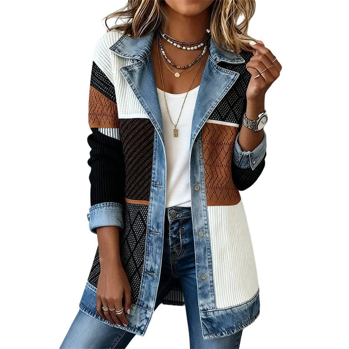Emilana - Styish Cardigan With Denim