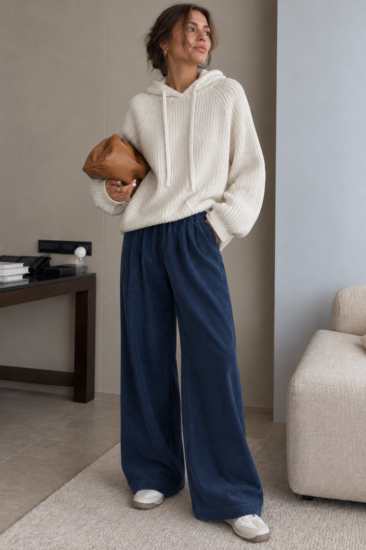 Lira - Ribbed Knit Drawstring Hooded Sweater