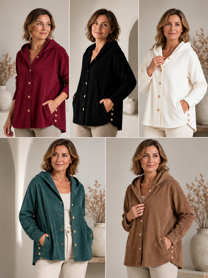 Elysita - Stylish Hooded Corduroy Coat