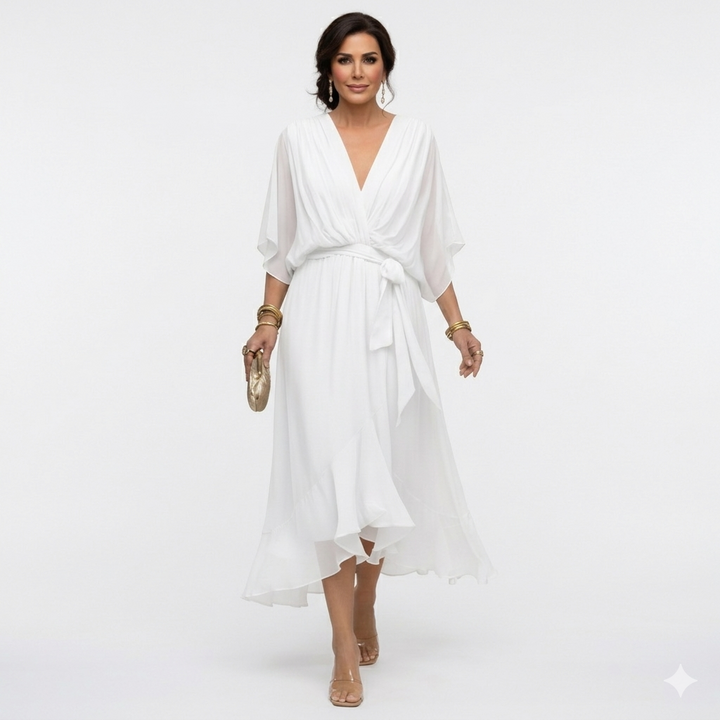 Zagda - Elegant V-Neck Midi Dress