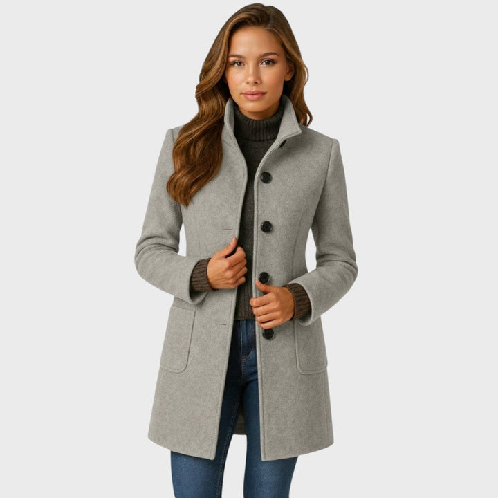Ellarose - Elegant Button-Up Wool Coat
