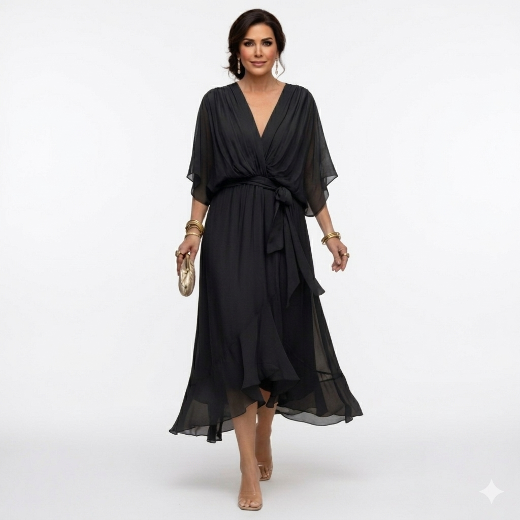 Zagda - Elegant V-Neck Midi Dress