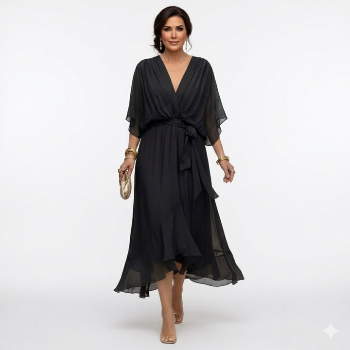 Zagda - Elegant V-Neck Midi Dress