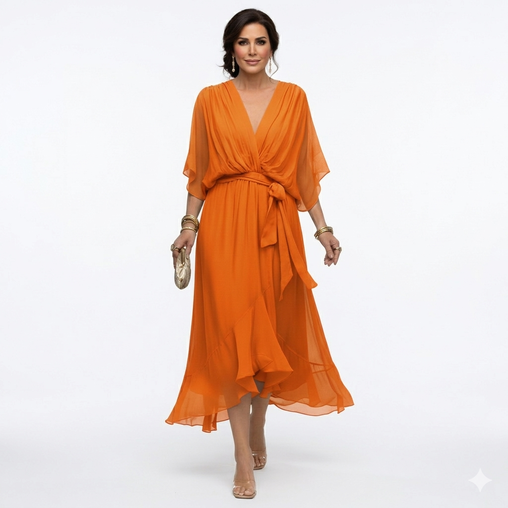 Zagda - Elegant V-Neck Midi Dress