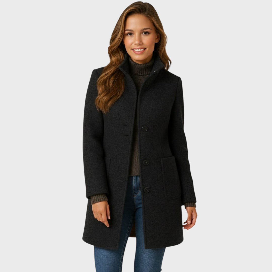 Ellarose - Elegant Button-Up Wool Coat