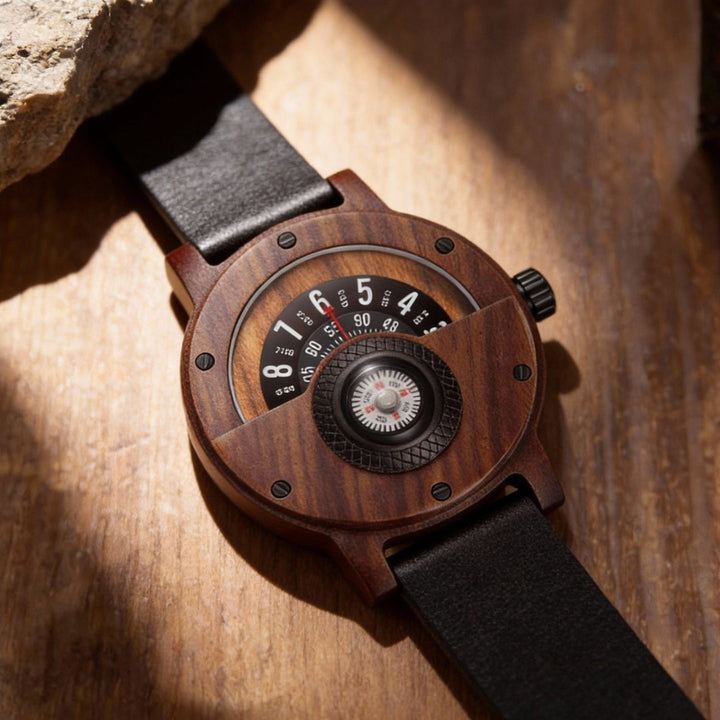 Krzysztof - Turntable Compass Dial Wooden Watch
