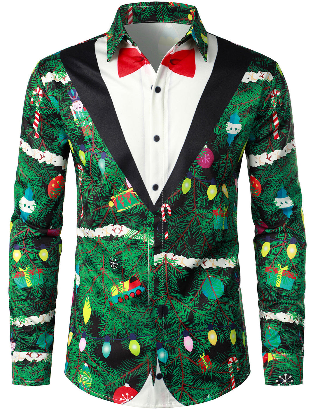 Gason - Men's Christmas Tree Camo Print Regular Fit Fun Outfit Themed Top Long Sleeve Shirt