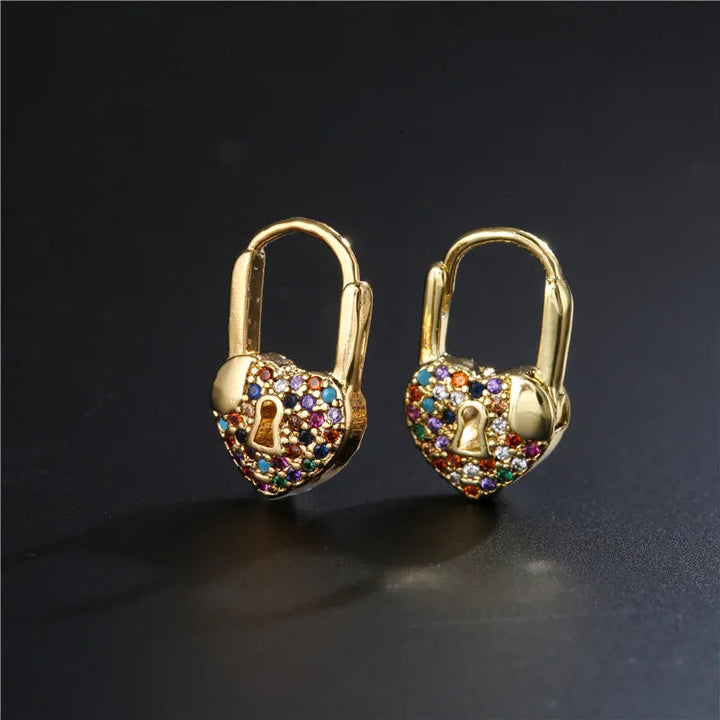 LuxeHeart - Heart Lock Hoop Earrings