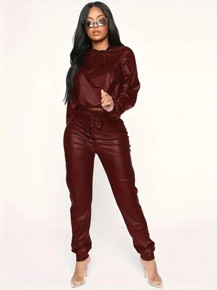 Savina - Leather Hoodie Set