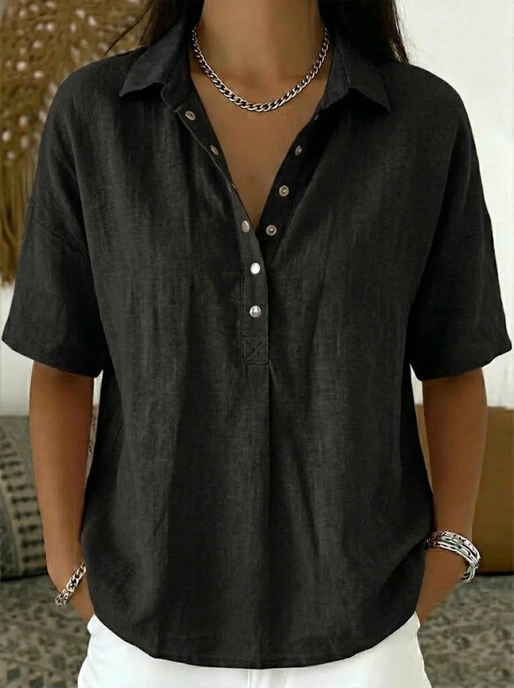 Anzhela - Elegant Short Sleeve Blouse With Button