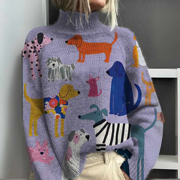 Daria - Print And Turtleneck Knitted Sweater