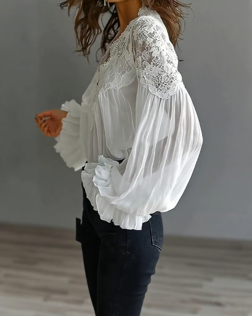 Katija - Blouse With Floral Lace And Lantern Sleeves