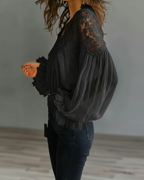 Katija - Blouse With Floral Lace And Lantern Sleeves