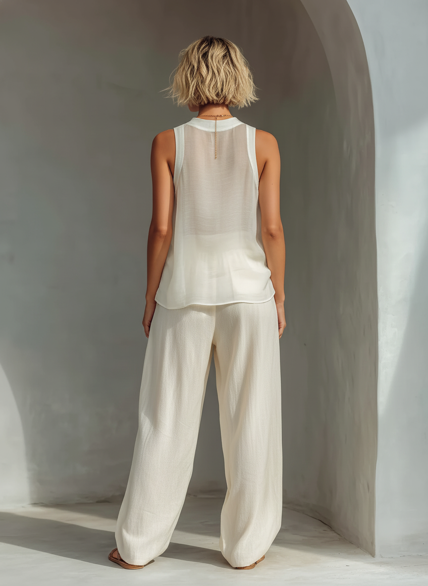 Olivian - Chiffon Sleeveless Top & Wide-Leg Pants Set