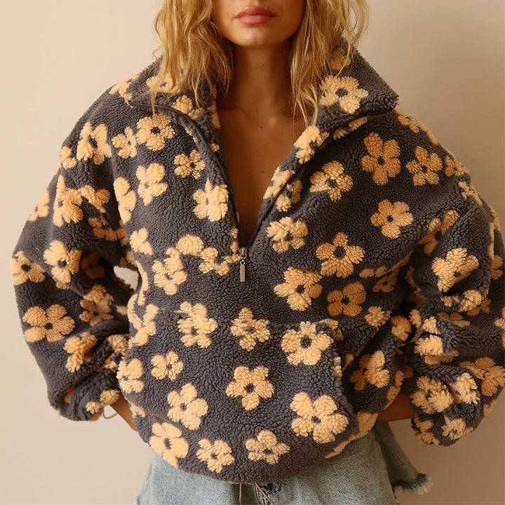 Yzella-  Floral Print Fleece Sweater