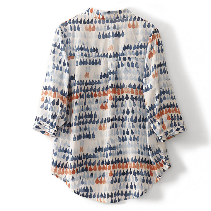 Fawna - Casual V-neck And Printed Chiffon Blouse