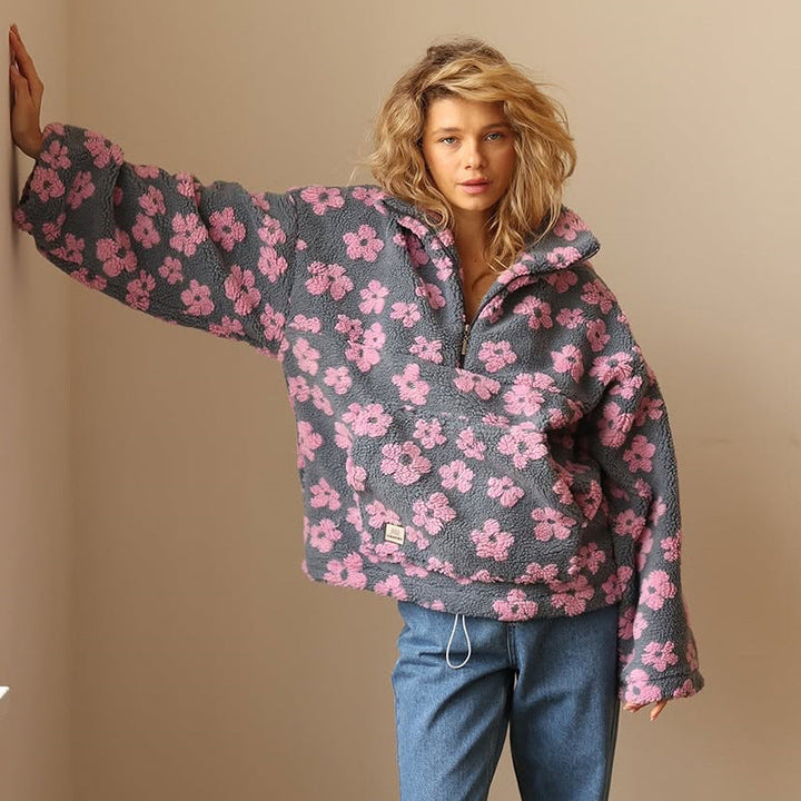 Mirais-Floral Print Fleece Sweater