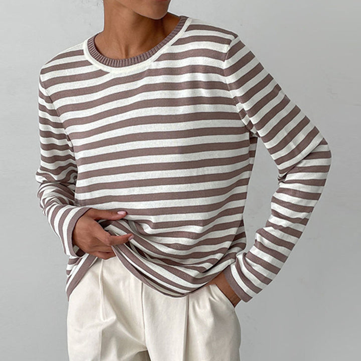 Danonula - Elegant Long Sleeve Sweater With Strape Pattern
