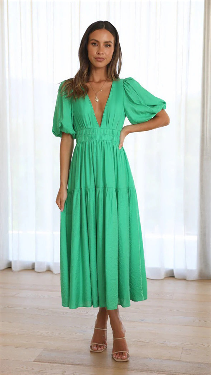 Delphine - Stylish Midi Dress With V-neck And Ruffle Sleeves
