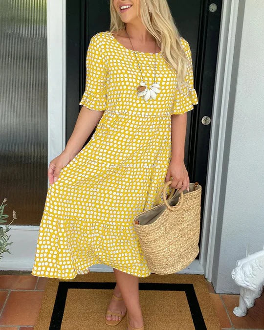 Blythea - Elegant Short Sleeve Midi Dress