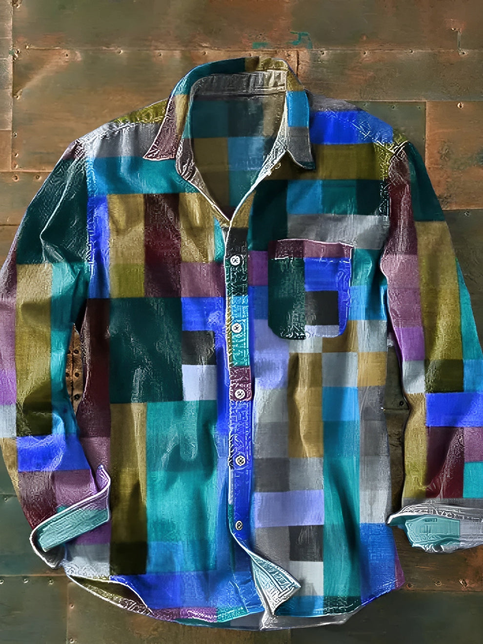 Jhoanny - Long Sleeve Shirt With Patchwork Geometric Print