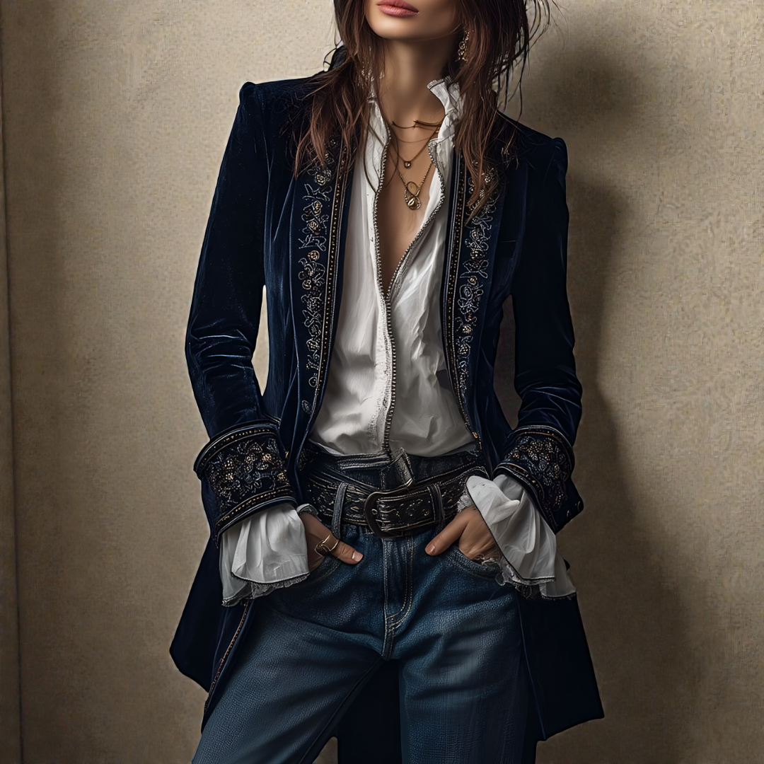 Naeva - Soft Elegance Long-Sleeved Velvet Jacket