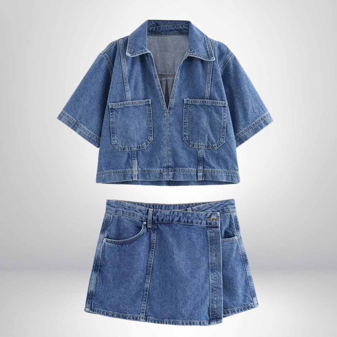 Jadwiga - V-Neck Denim Set