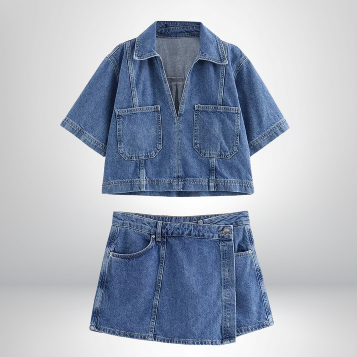 Jadwiga - V-Neck Denim Set