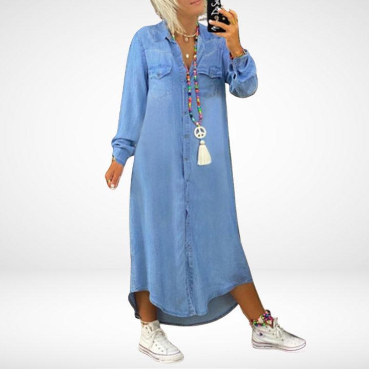 Dorota - Long Sleeved Denim Dress
