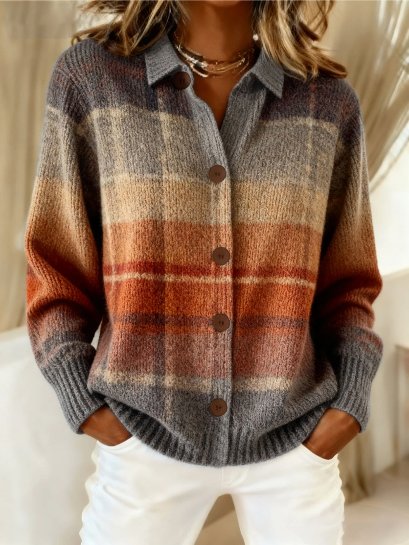 Loni - Retro Plaid Art Print Cardigan