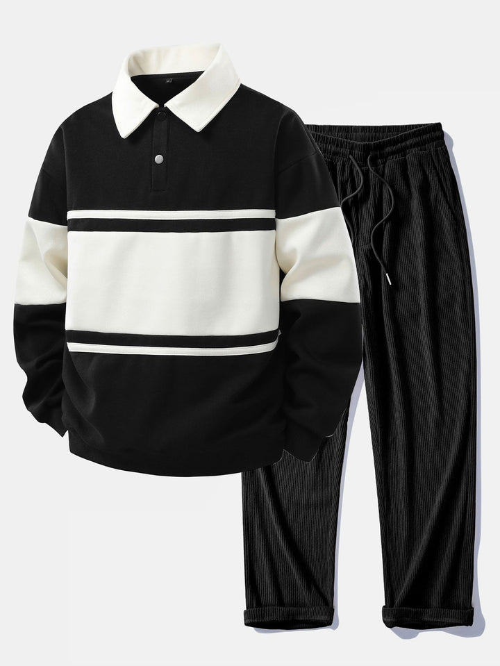 Jefro - Colorblock Sweatshirt And Corduroy Pants