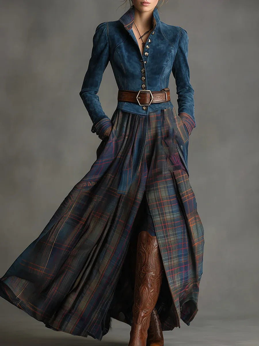 Nephele - Bohemian Elegance Suede and Checkered Skirt