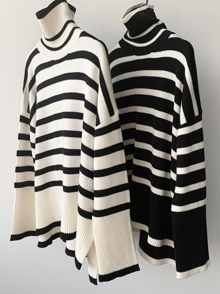 Kynesia - Oversized Striped Turtleneck Sweater