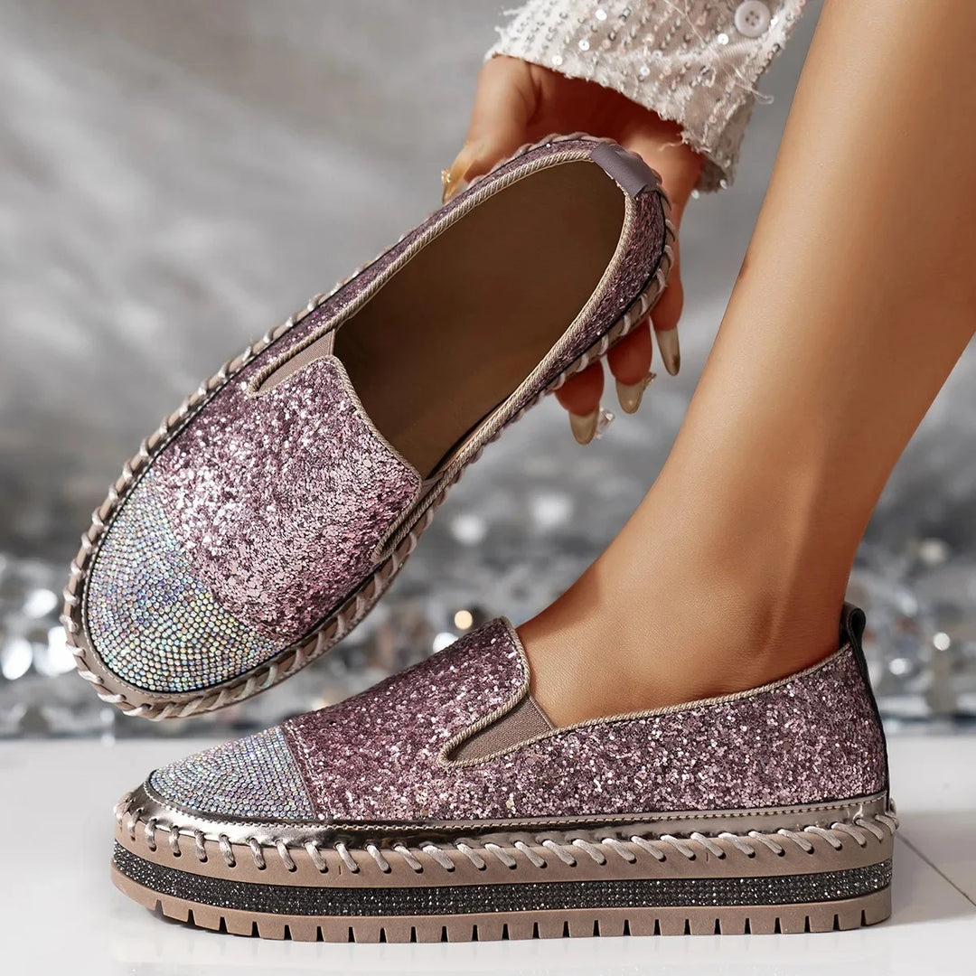 Lizka - Glitter And Rhinestone Platform Loafers