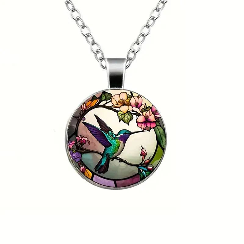 WingAura - Hummingbird Glass Dome Pendant Necklace