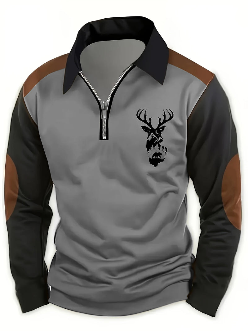 Quenmir - Deer Graphic Long Sleeve Shirt