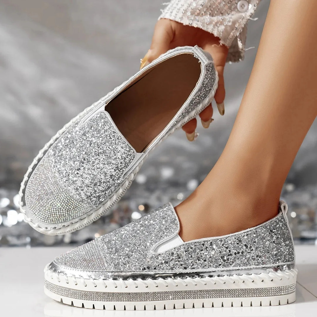 Lizka - Glitter And Rhinestone Platform Loafers