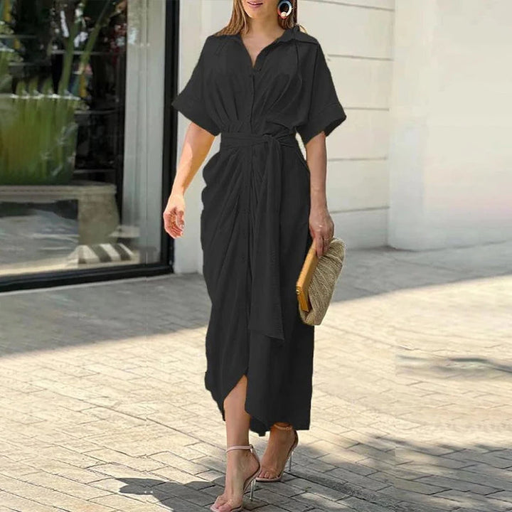 Karima - Short Sleeve Turn-down Collar Long Dress