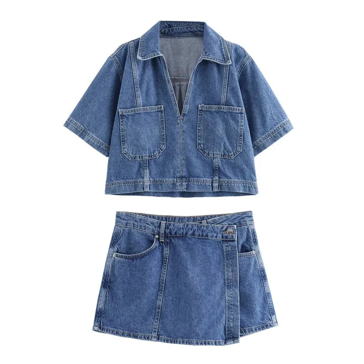 Jadwiga - V-Neck Denim Set