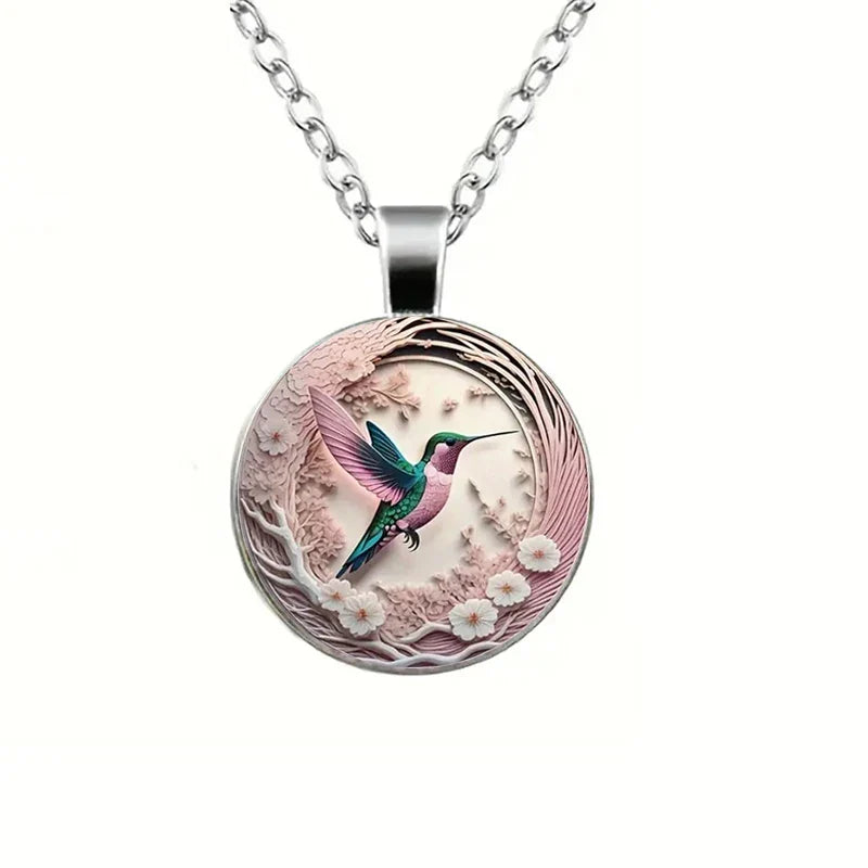 WingAura - Hummingbird Glass Dome Pendant Necklace