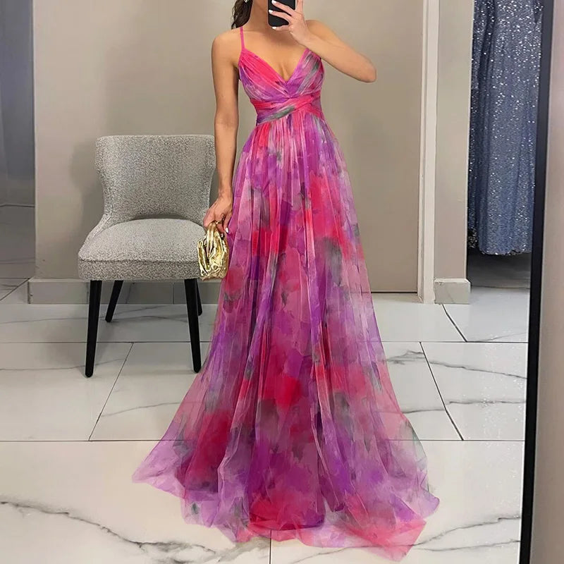 Guoda - Enchanting Floral Print Maxi Dress