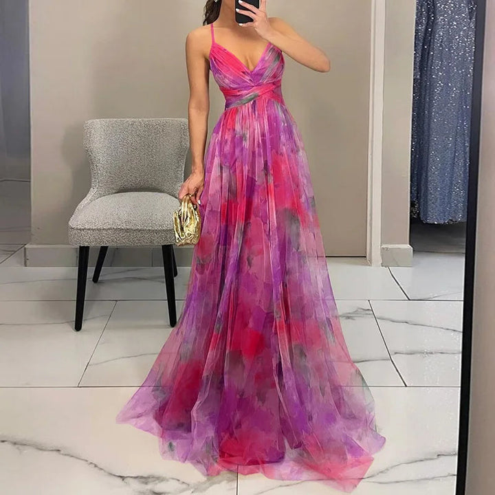 Guoda - Enchanting Floral Print Maxi Dress