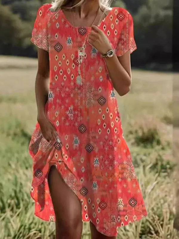Giovana - Elegant Short Sleeve Midi Dress