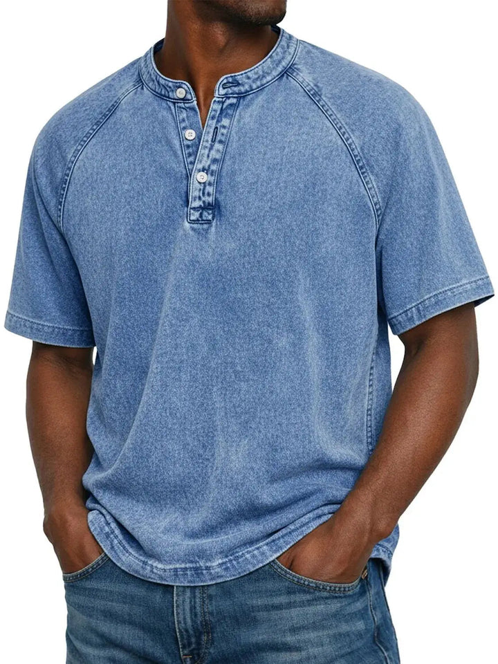 Misael - Vintage Washed Short Sleeve Henley T-Shirt