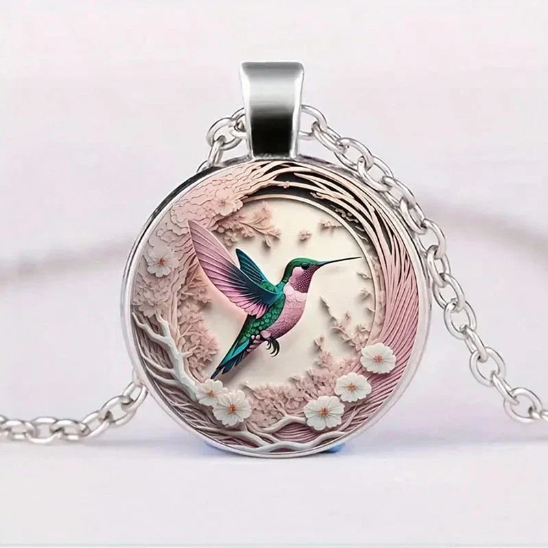 WingAura - Hummingbird Glass Dome Pendant Necklace