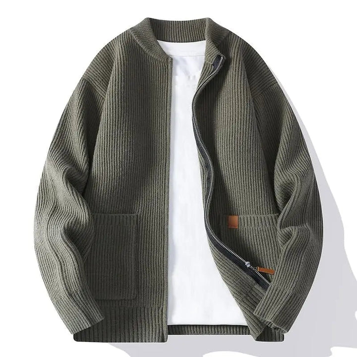 Thalena - Ribbed Knit Zip-Up Cardigan