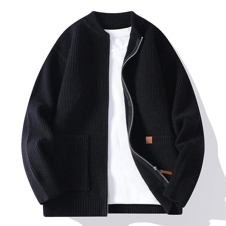 Thalena - Ribbed Knit Zip-Up Cardigan