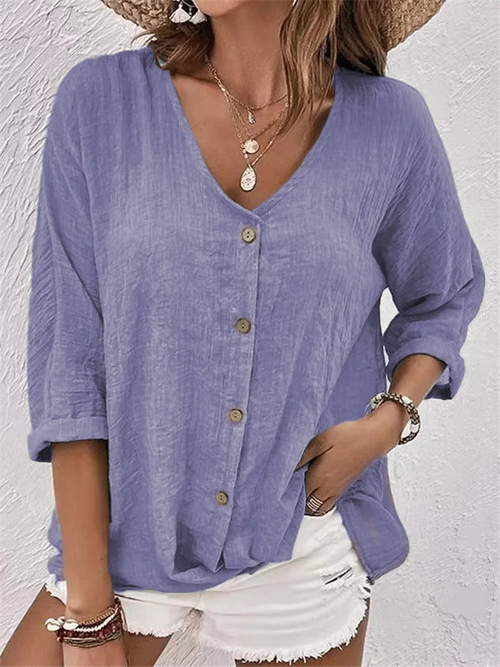 Rosalinda - Summer Linen Blouse With Button